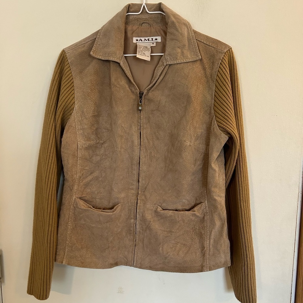 Vintage Women’s A.m.i. 100% Leather Brown Long Sleeve Jacket medium